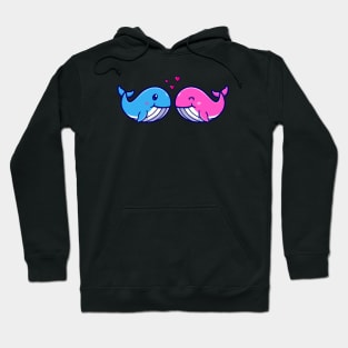 Cute Couple Whale With Love Cartoon Hoodie